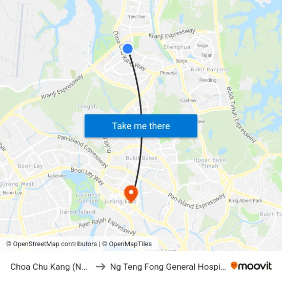 Choa Chu Kang (NS4) to Ng Teng Fong General Hospital map