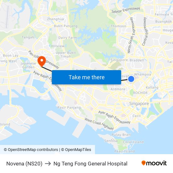 Novena (NS20) to Ng Teng Fong General Hospital map