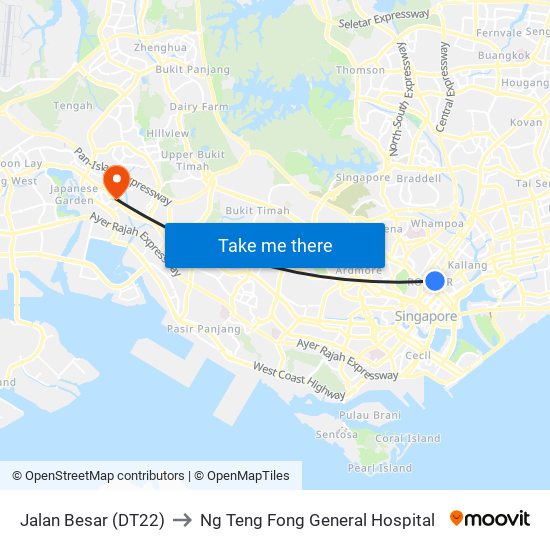 Jalan Besar (DT22) to Ng Teng Fong General Hospital map