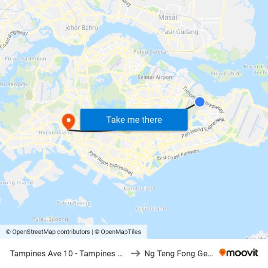 Tampines Ave 10 - Tampines Wafer Fab Pk (75351) to Ng Teng Fong General Hospital map