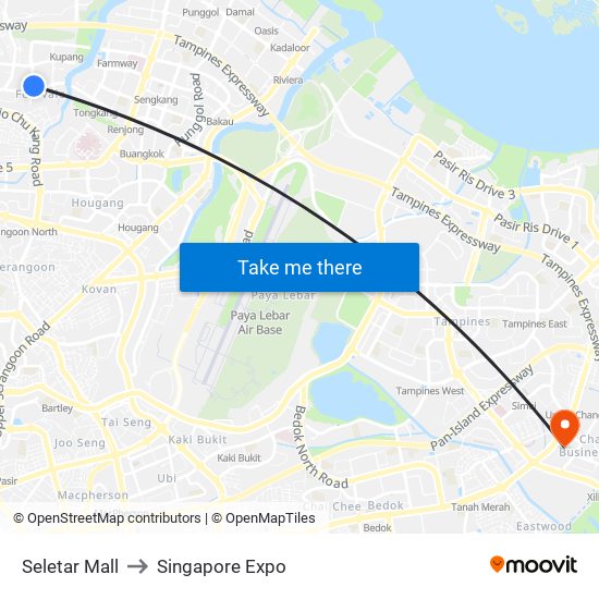 Seletar Mall to Singapore Expo map