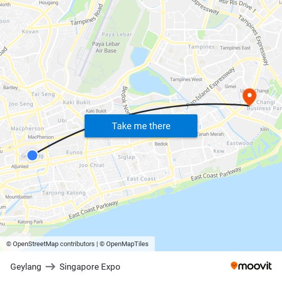Geylang to Singapore Expo map