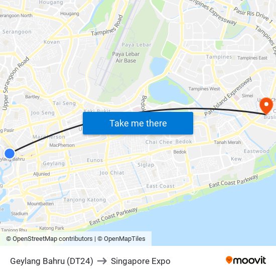 Geylang Bahru (DT24) to Singapore Expo map