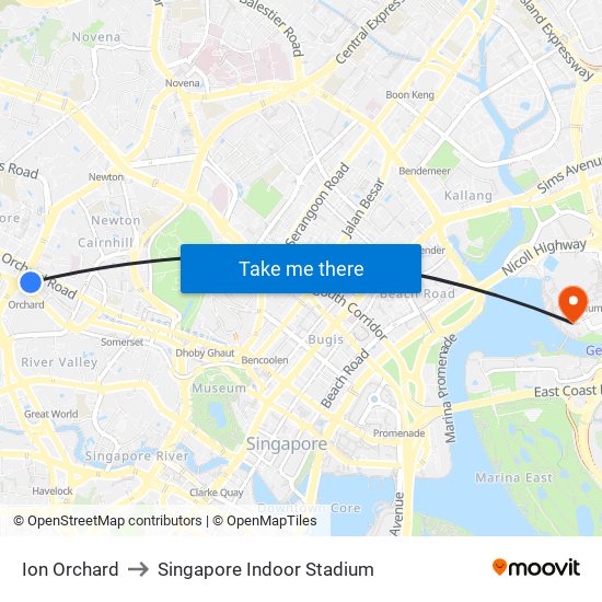 Ion Orchard to Singapore Indoor Stadium map