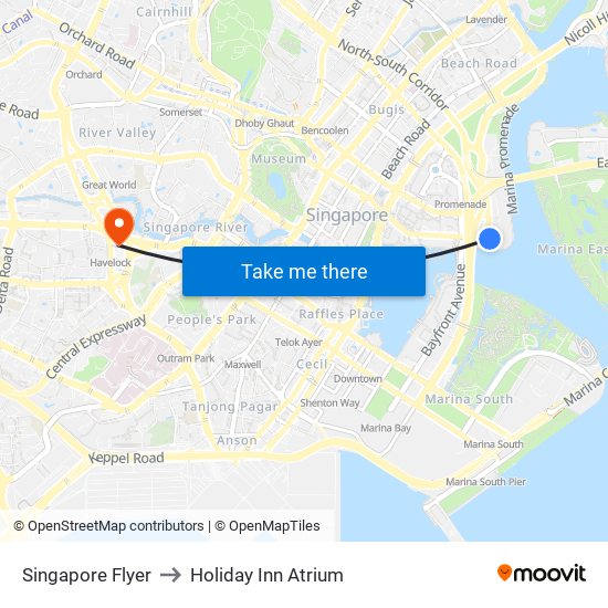 Singapore Flyer to Holiday Inn Atrium map
