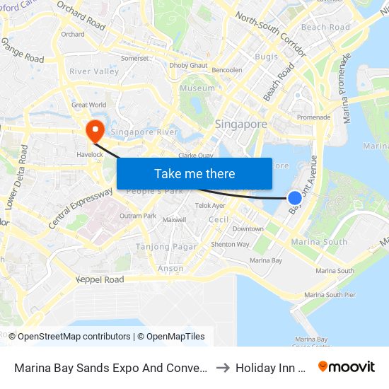Marina Bay Sands Expo And Convention Centre to Holiday Inn Atrium map