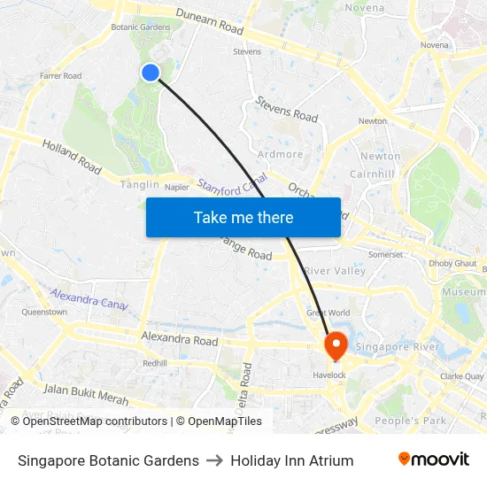 Singapore Botanic Gardens to Holiday Inn Atrium map