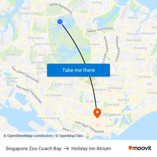 Singapore Zoo Coach Bay to Holiday Inn Atrium map