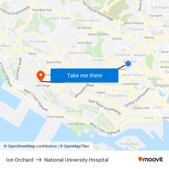 Ion Orchard to National University Hospital map