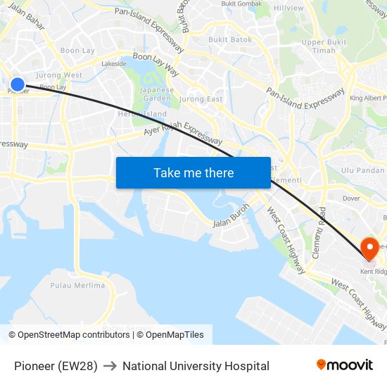 Pioneer (EW28) to National University Hospital map