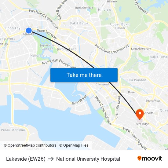 Lakeside (EW26) to National University Hospital map