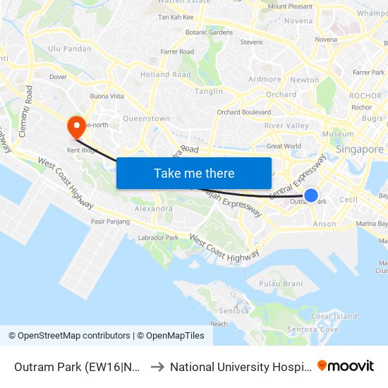 Outram Park (EW16|NE3) to National University Hospital map