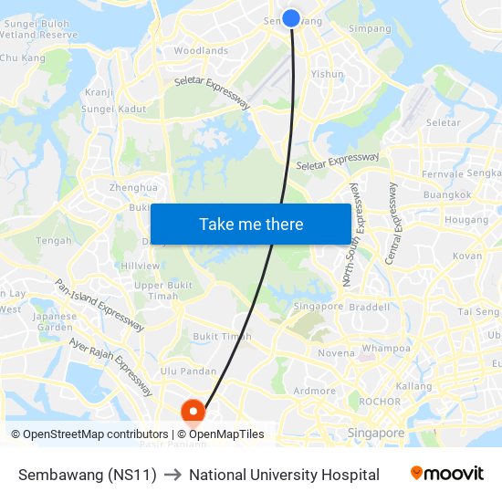 Sembawang (NS11) to National University Hospital map