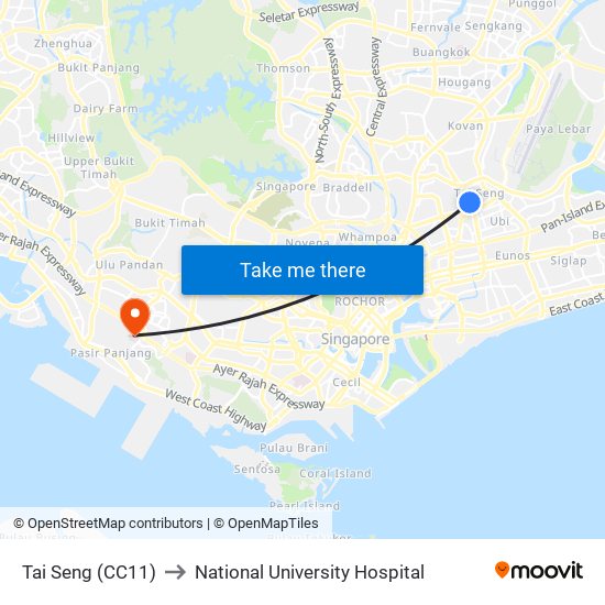 Tai Seng (CC11) to National University Hospital map