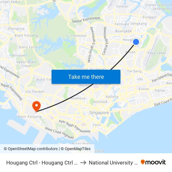 Hougang Ctrl - Hougang Ctrl Int (64009) to National University Hospital map