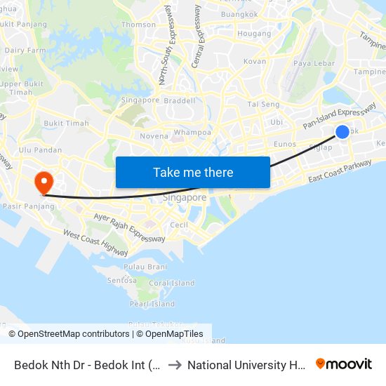 Bedok Nth Dr - Bedok Int (84009) to National University Hospital map