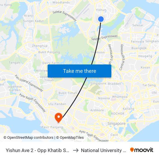 Yishun Ave 2 - Opp Khatib Stn (59049) to National University Hospital map