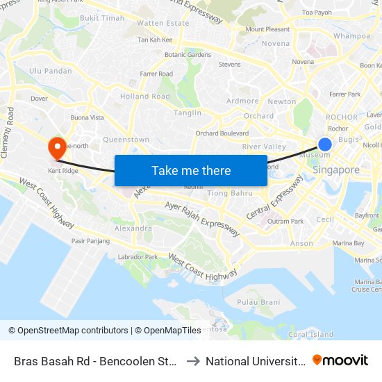 Bras Basah Rd - Bencoolen Stn Exit B (08069) to National University Hospital map