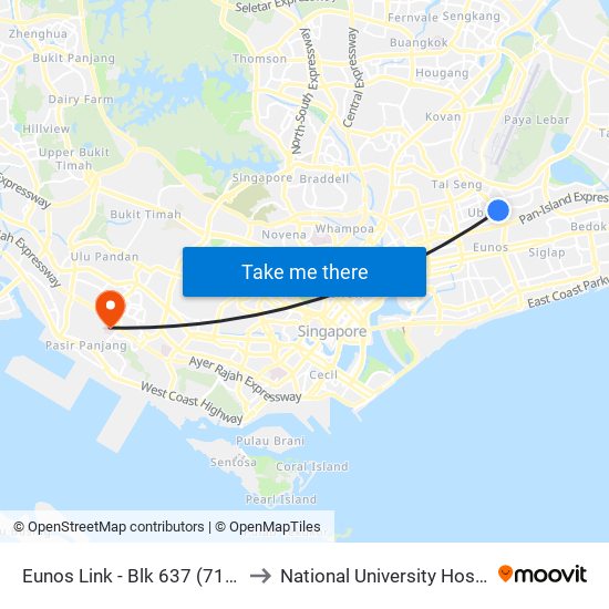 Eunos Link - Blk 637 (71091) to National University Hospital map