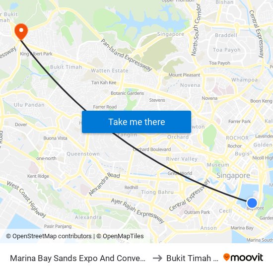 Marina Bay Sands Expo And Convention Centre to Bukit Timah Plaza map