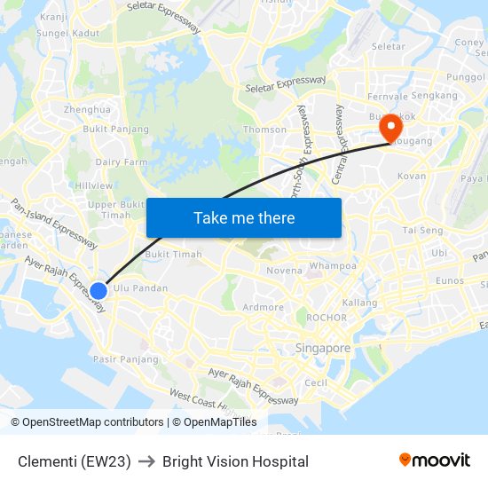 Clementi (EW23) to Bright Vision Hospital map