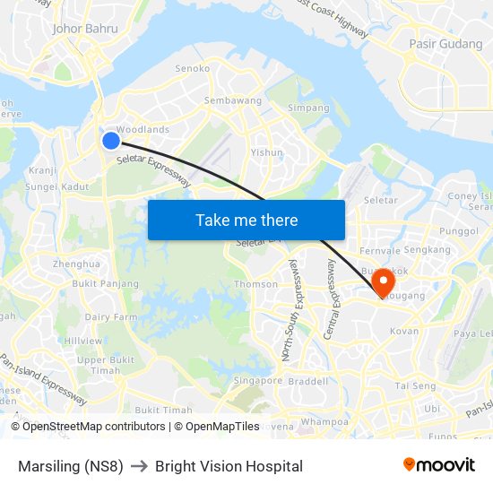 Marsiling (NS8) to Bright Vision Hospital map