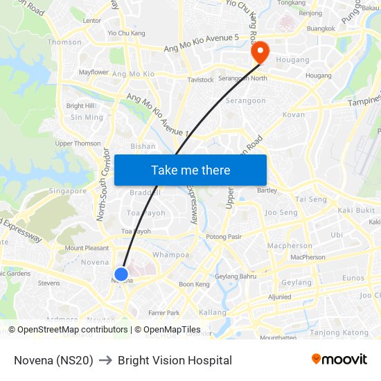 Novena (NS20) to Bright Vision Hospital map