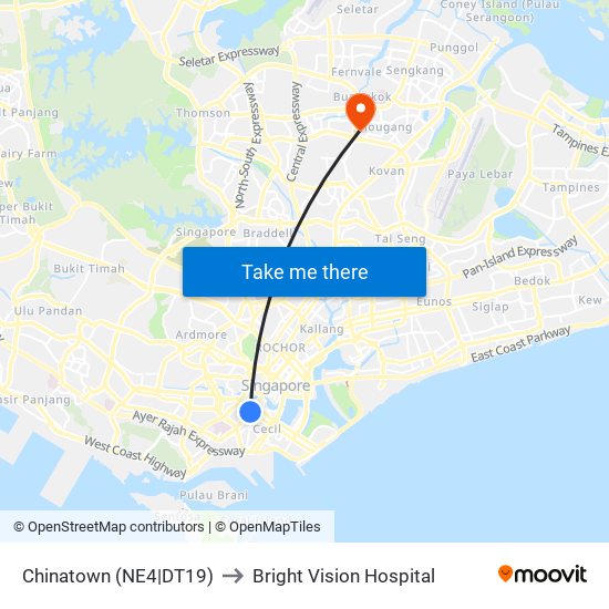 Chinatown (NE4|DT19) to Bright Vision Hospital map