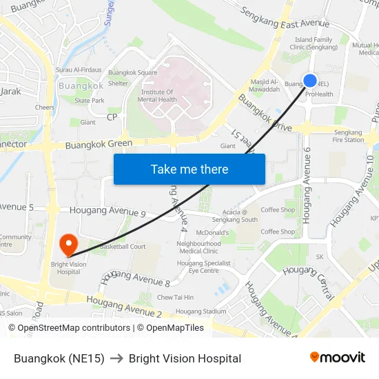 Buangkok (NE15) to Bright Vision Hospital map
