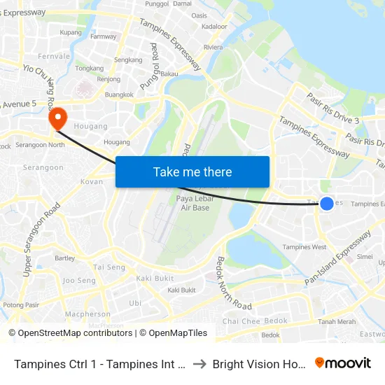 Tampines Ctrl 1 - Tampines Int (75009) to Bright Vision Hospital map
