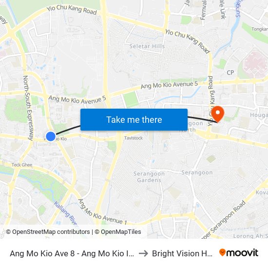 Ang Mo Kio Ave 8 - Ang Mo Kio Int (54009) to Bright Vision Hospital map