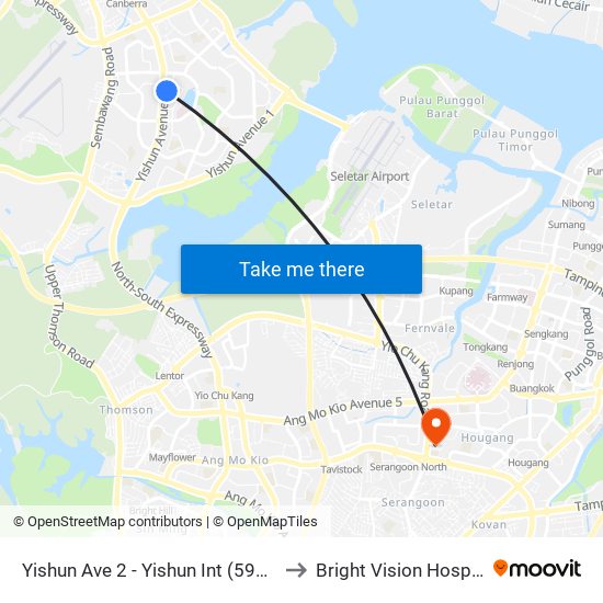 Yishun Ave 2 - Yishun Int (59009) to Bright Vision Hospital map