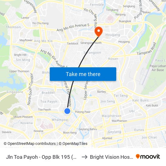 Jln Toa Payoh - Opp Blk 195 (52089) to Bright Vision Hospital map