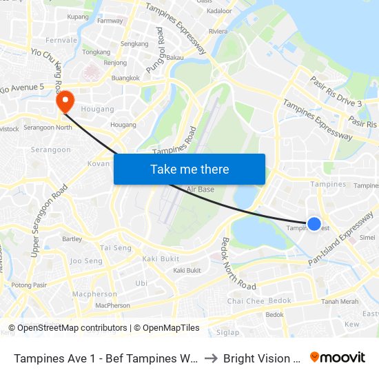 Tampines Ave 1 - Bef Tampines West Stn (75059) to Bright Vision Hospital map