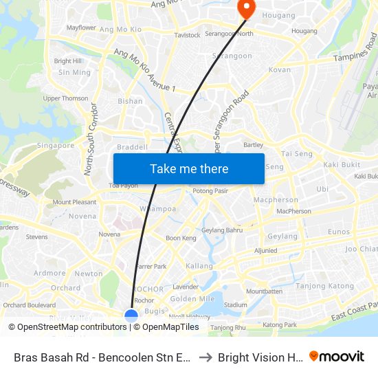 Bras Basah Rd - Bencoolen Stn Exit B (08069) to Bright Vision Hospital map