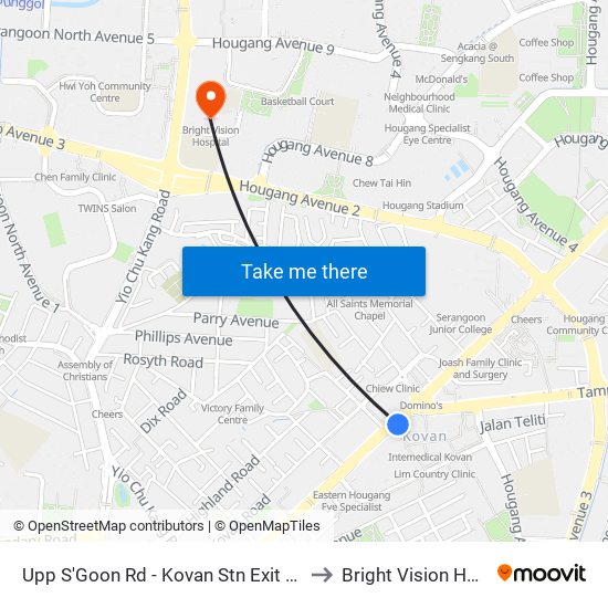 Upp S'Goon Rd - Kovan Stn Exit C (63039) to Bright Vision Hospital map