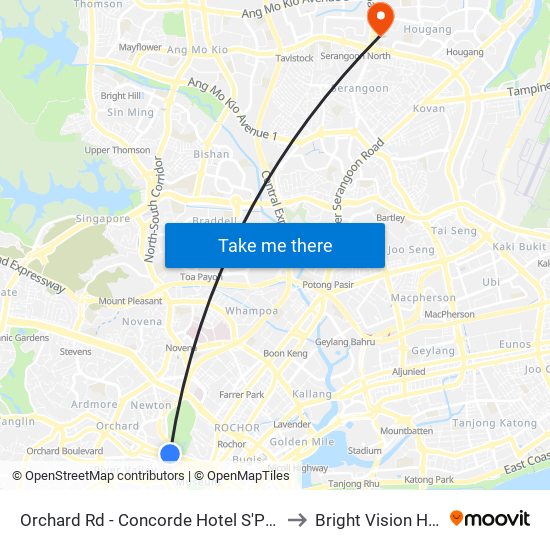 Orchard Rd - Concorde Hotel S'Pore (08138) to Bright Vision Hospital map