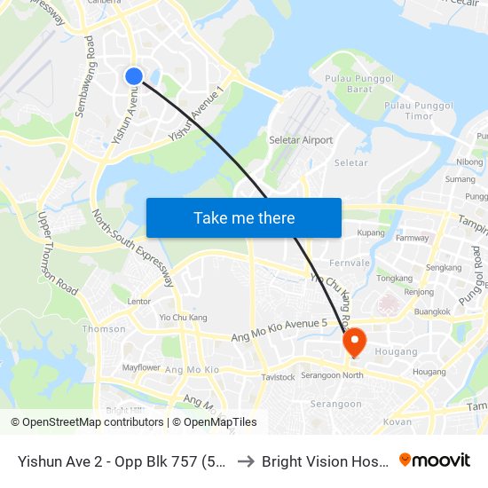 Yishun Ave 2 - Opp Blk 757 (59069) to Bright Vision Hospital map