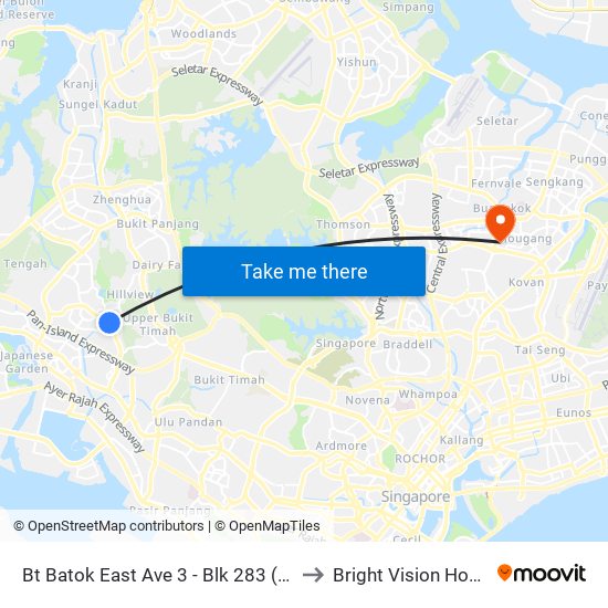 Bt Batok East Ave 3 - Blk 283 (43189) to Bright Vision Hospital map