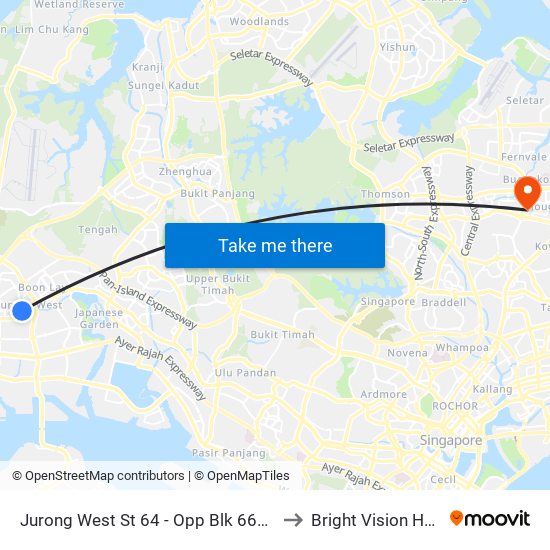 Jurong West St 64 - Opp Blk 662c (22499) to Bright Vision Hospital map