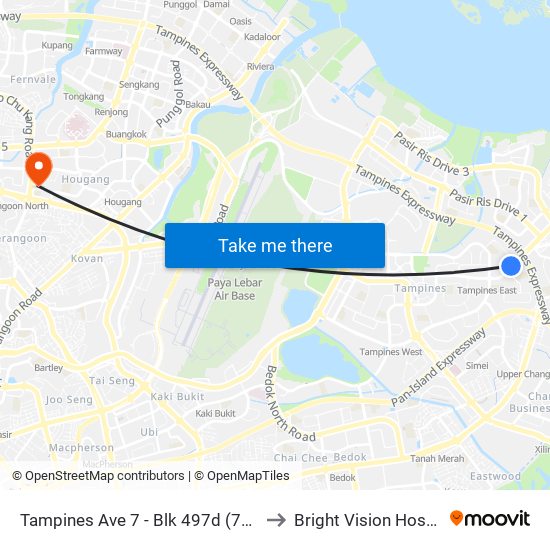 Tampines Ave 7 - Blk 497d (76241) to Bright Vision Hospital map
