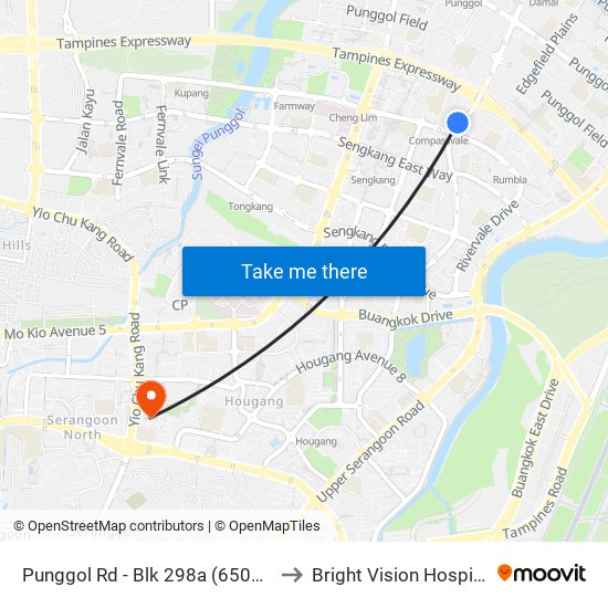 Punggol Rd - Blk 298a (65061) to Bright Vision Hospital map