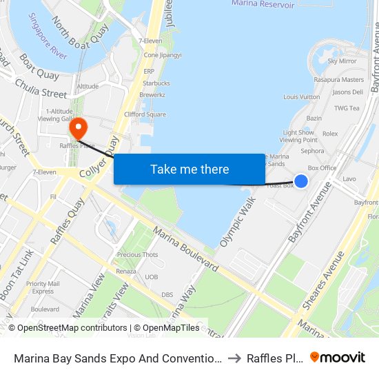 Marina Bay Sands Expo And Convention Centre to Raffles Place map