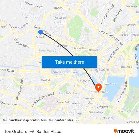 Ion Orchard to Raffles Place map