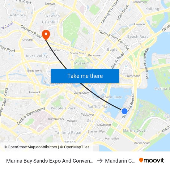 Marina Bay Sands Expo And Convention Centre to Mandarin Gallery map