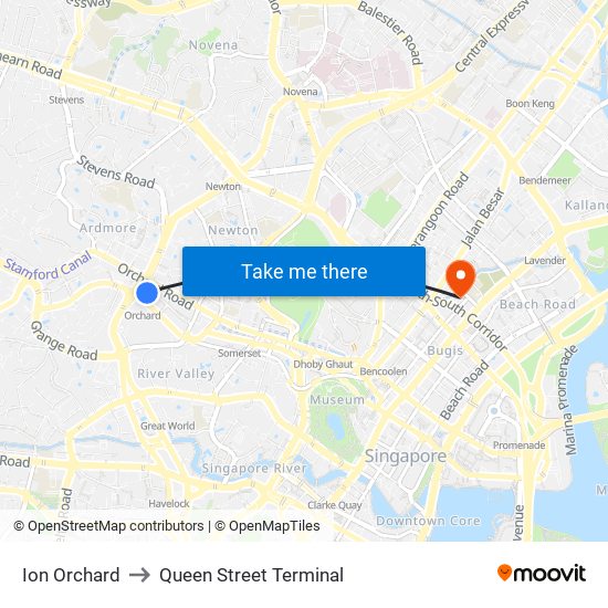 Ion Orchard to Queen Street Terminal map
