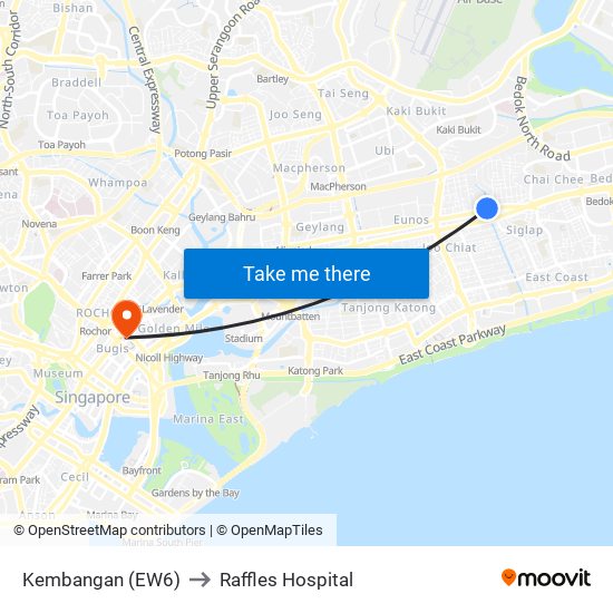 Kembangan (EW6) to Raffles Hospital map