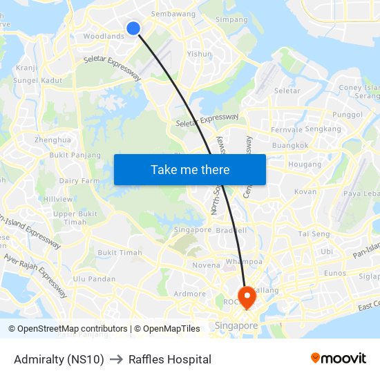 Admiralty (NS10) to Raffles Hospital map