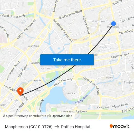 Macpherson (CC10|DT26) to Raffles Hospital map