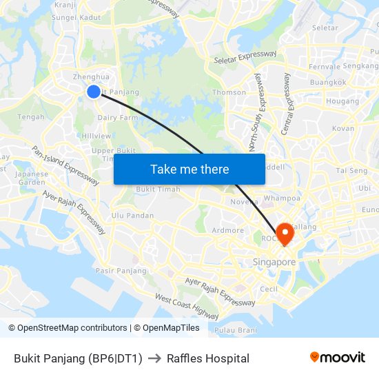 Bukit Panjang (BP6|DT1) to Raffles Hospital map